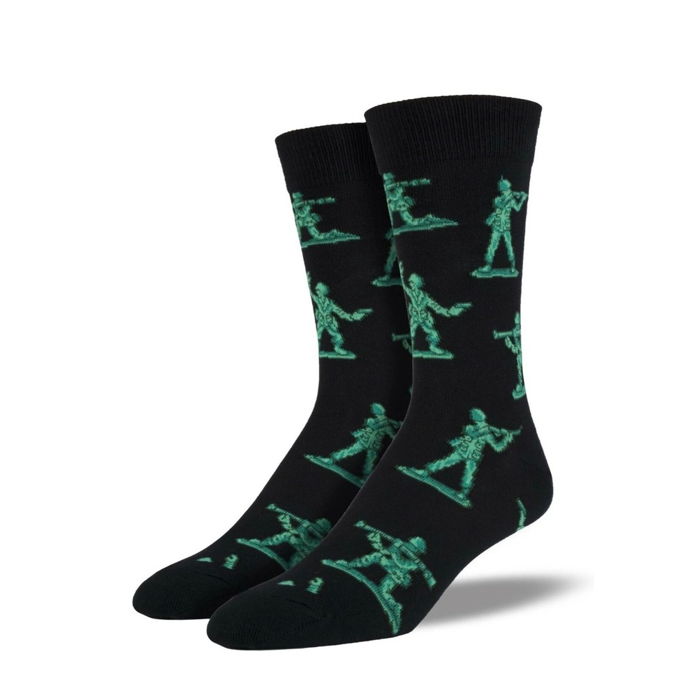NEW SockSmith Men's Socks Novelty Crew Cut "Army" Black Green Toy‎ Soldiers